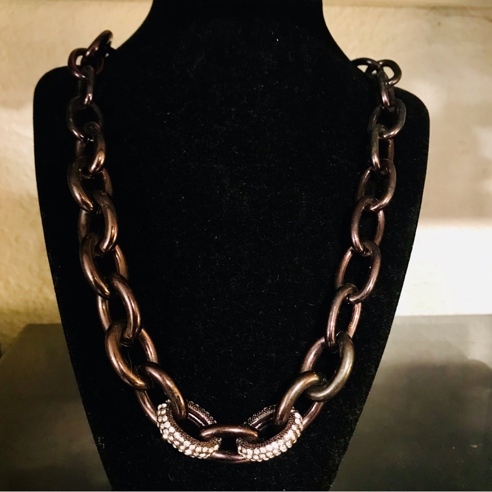 LOFT Chain & Rhinestone Necklace